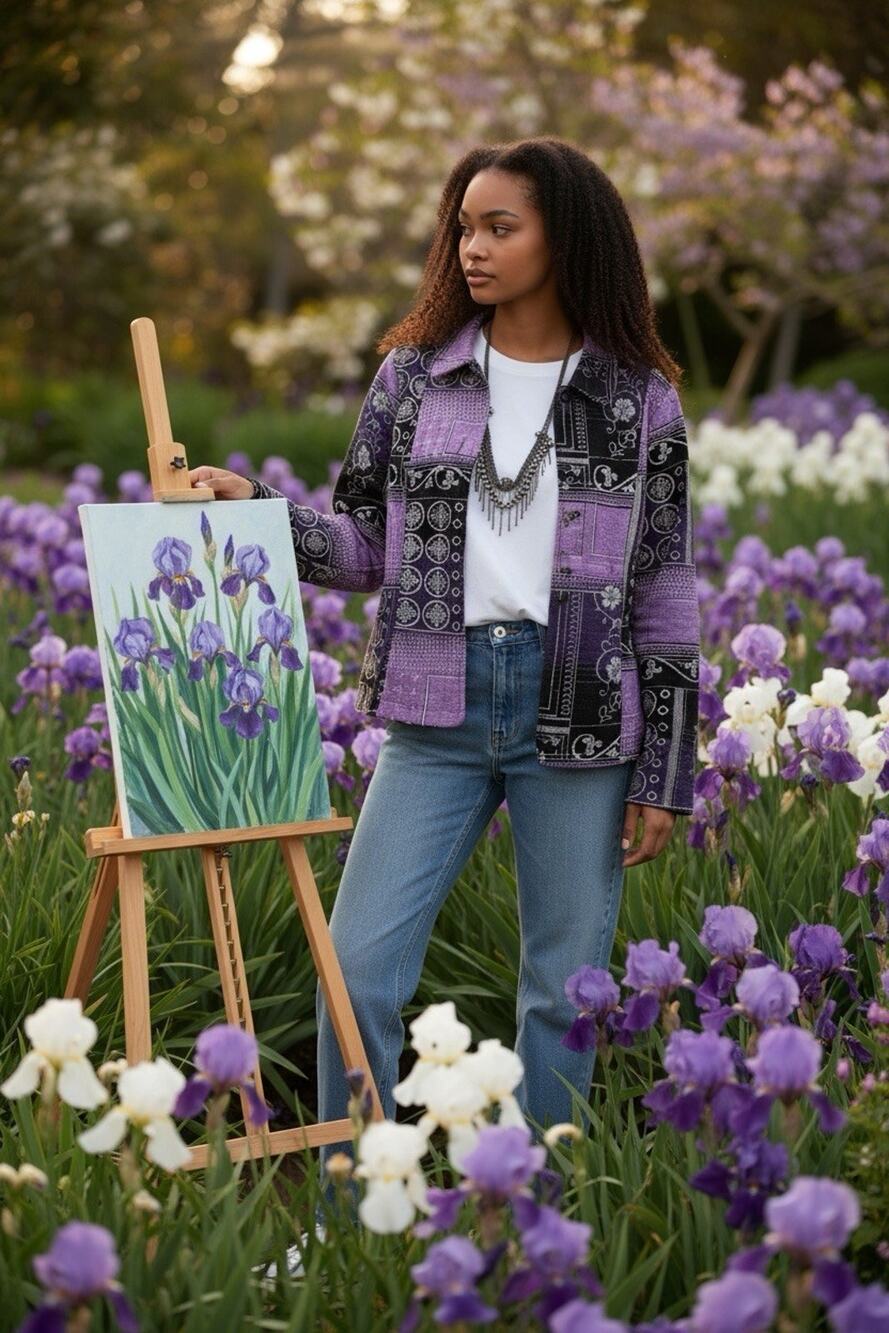 Vintage Christopher & Banks S Purple Black Floral Tapestry Patchwork Jacket Boho
